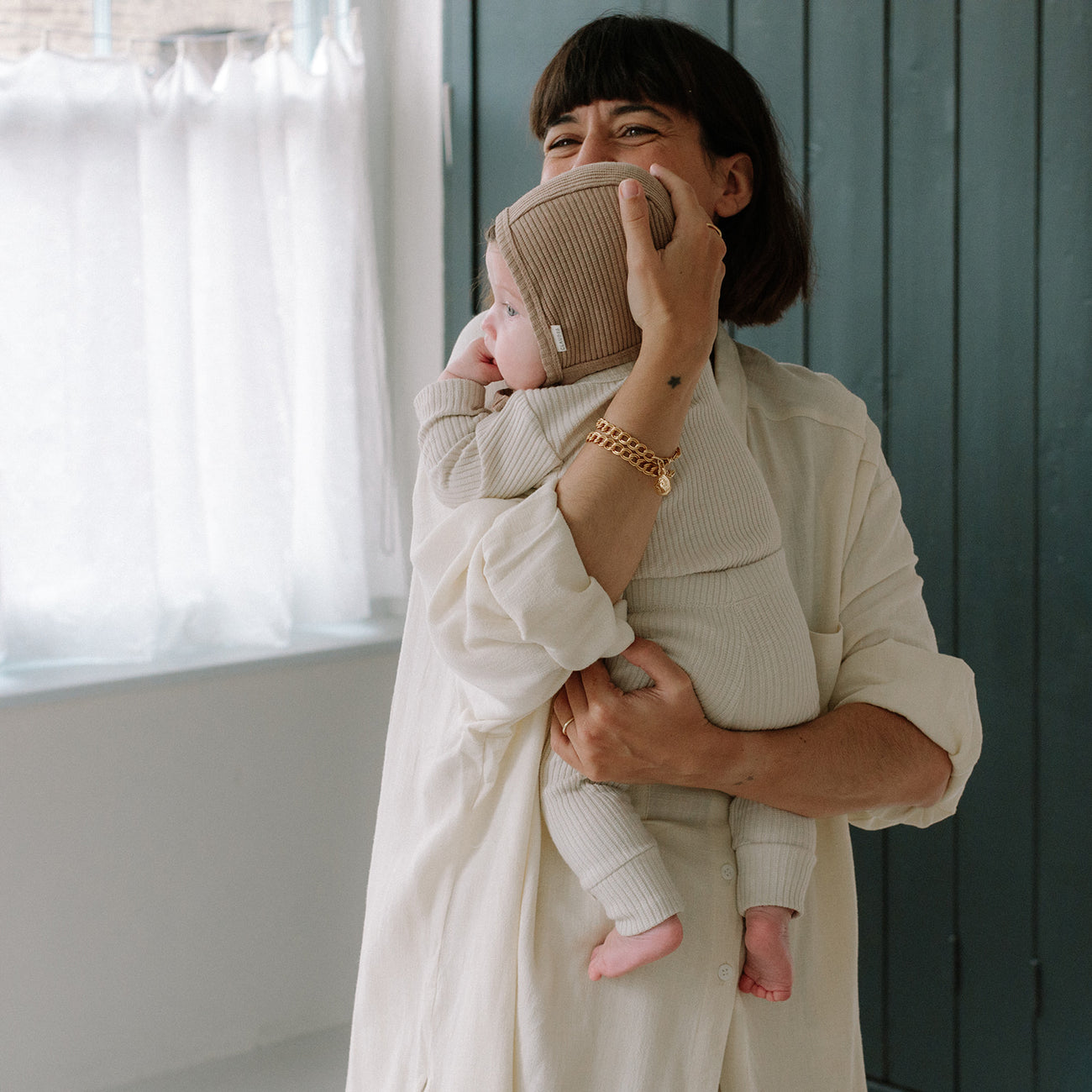 Organic Cotton Ribbed Baby Leggings (Oat)